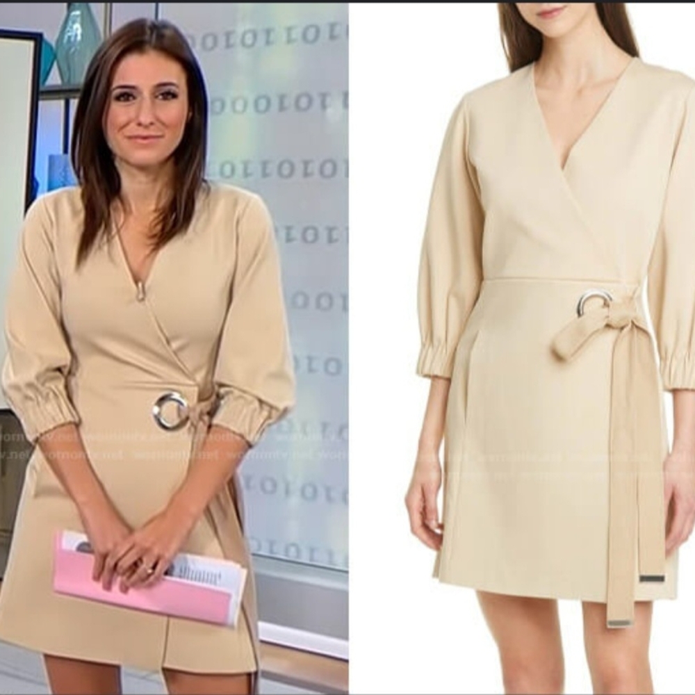 Beige Wrap Dress with Ring Detail
